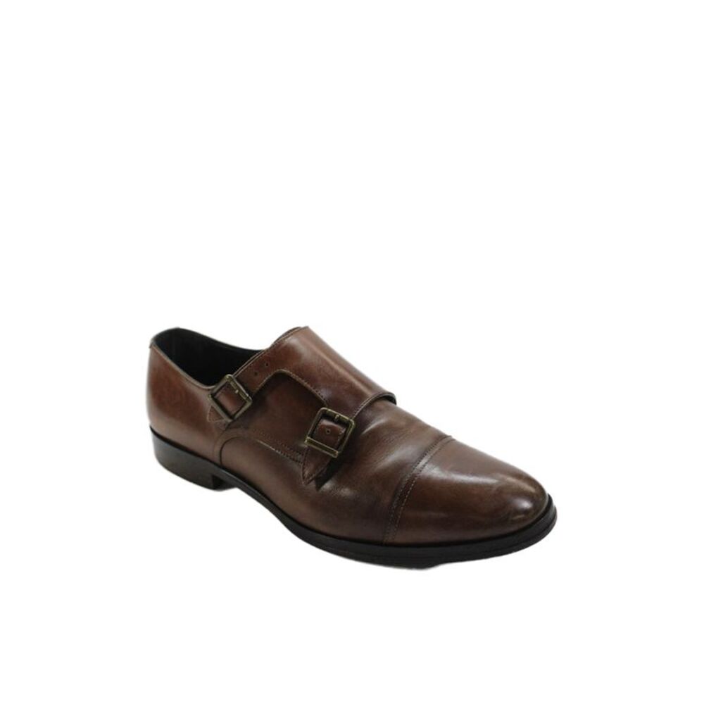M Gemi Mens Leather Gold Buckle Oxford Dress Shoes Mahogany Brown Size 42
